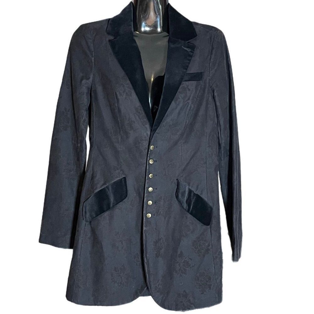 Free People Floral Flocked Donny Coat‎ Black Vampire Goth Punk Sz 2